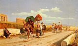 Campagna Canvas Paintings - Travellers In The Roman Campagna